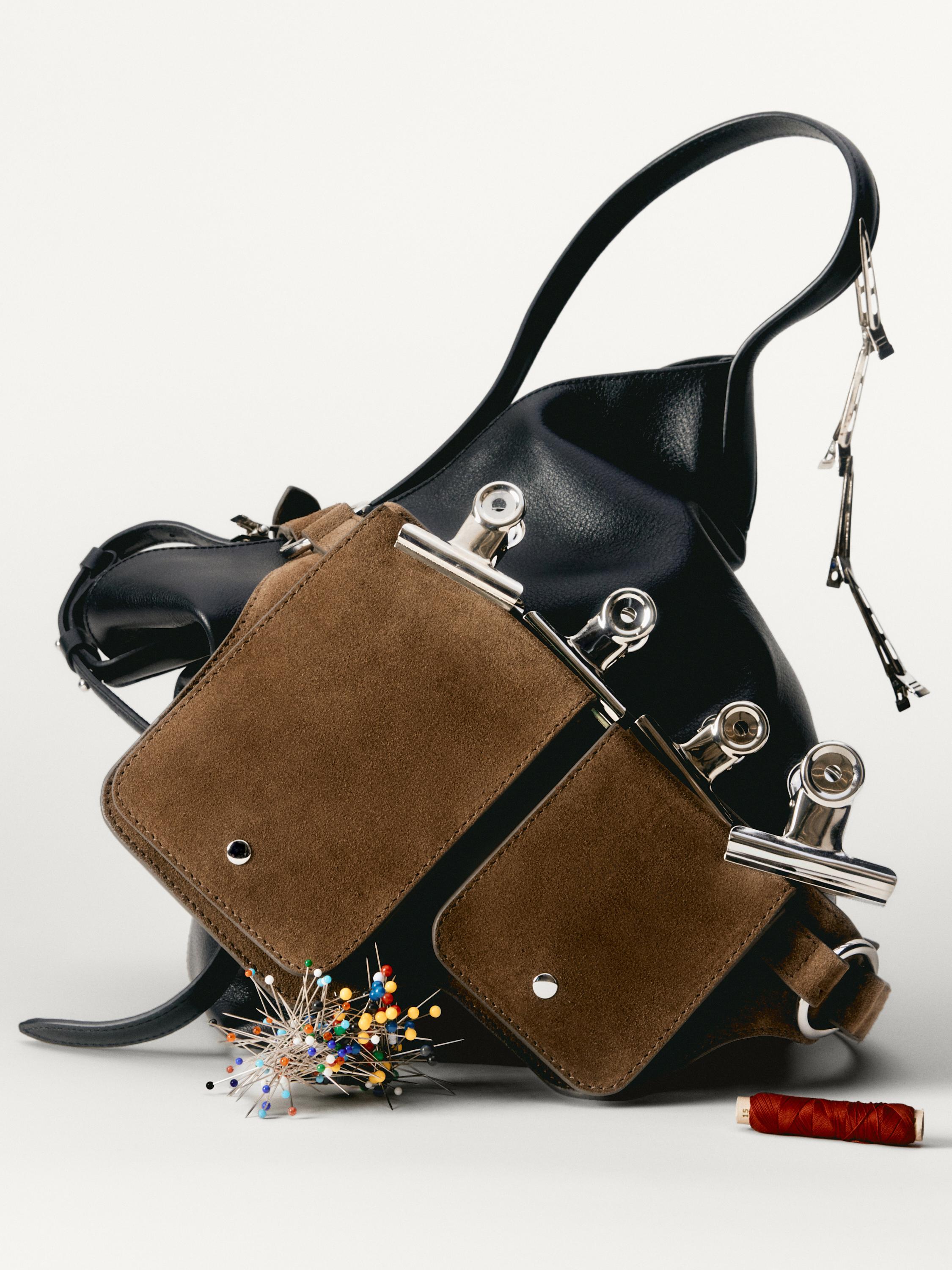 Split leather double compartment belt bag